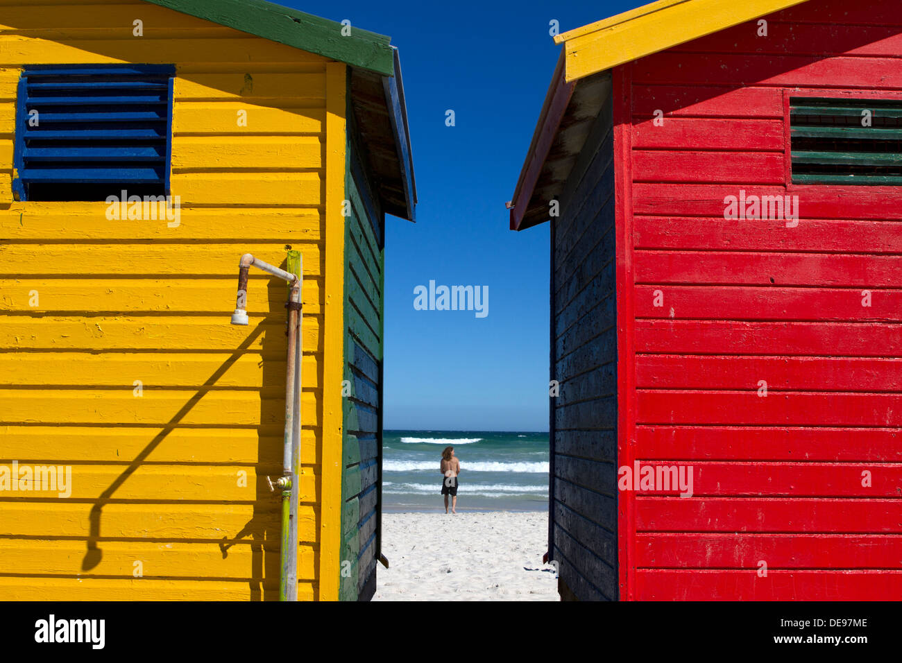 Painted beach huts on Muizenberg Beach, South Africa. Stock Photo