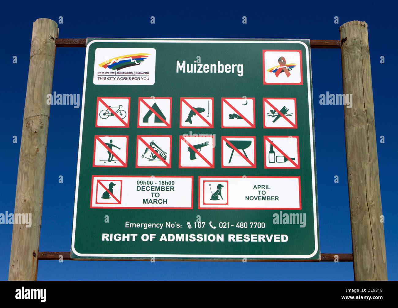 Muizenberg Beach safety notice. Stock Photo