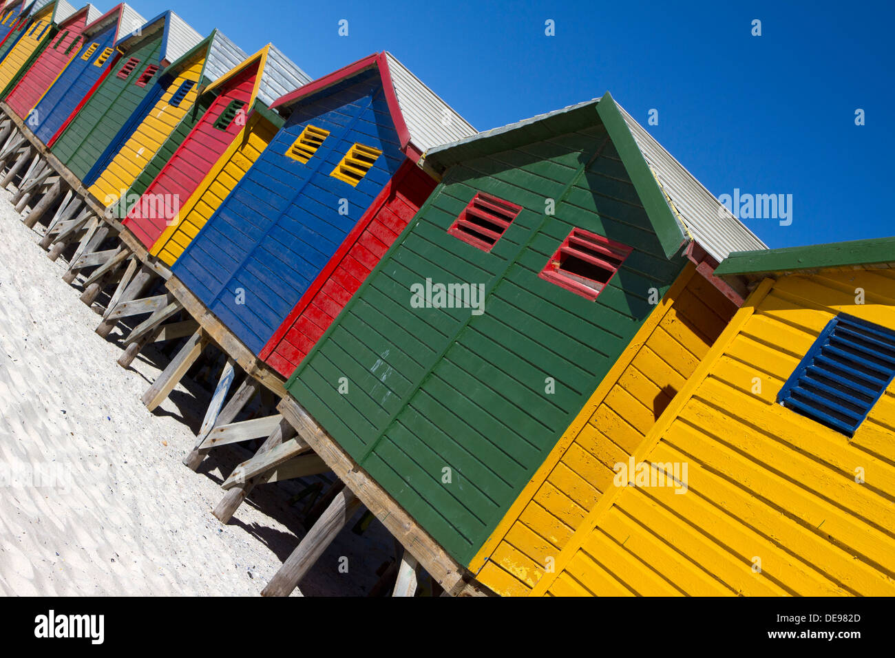 Painted beach huts on Muizenberg Beach, South Africa. Stock Photo