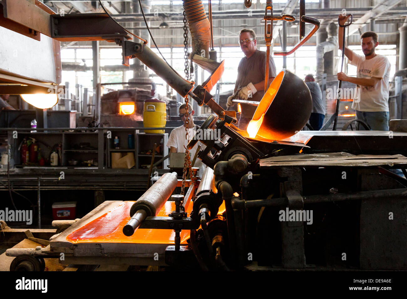 Stained glass production at the Wissmach Glass Company factory Stock ...