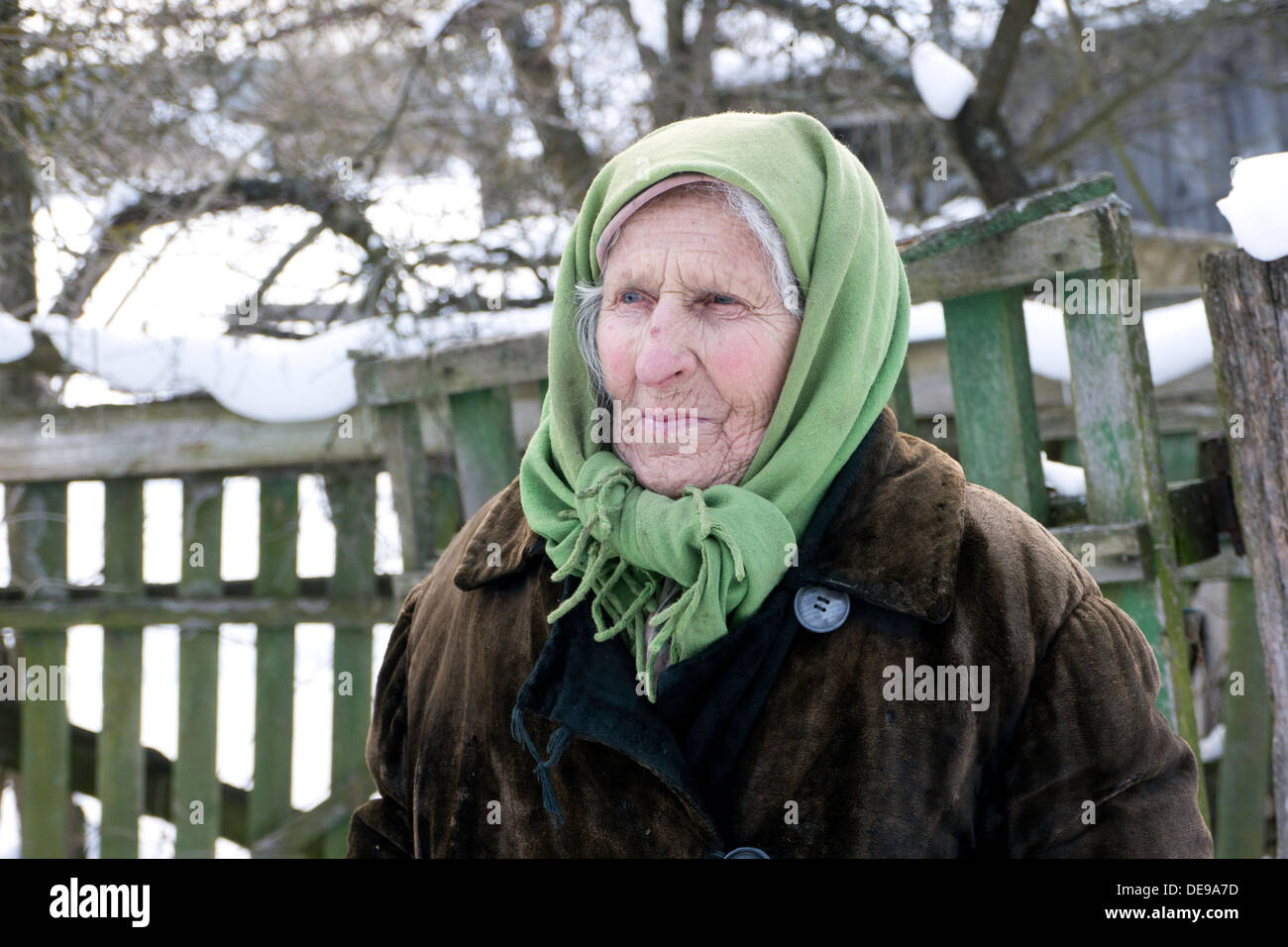 Woman living in the Chernobyl zone, Ukraine, monday Februrary 14th 2011 Stock Photo