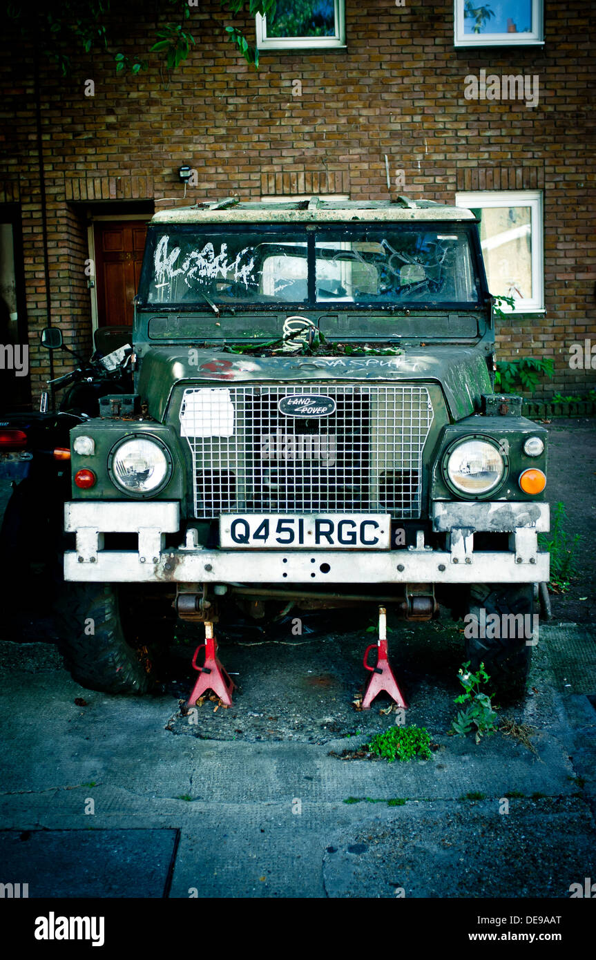 Vintage Land Rover parked on Urban Estate Stock Photo