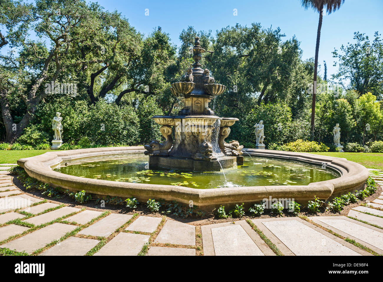 Iconic large fountain at the Huntington Library and Botanical Gardens. Stock Photo