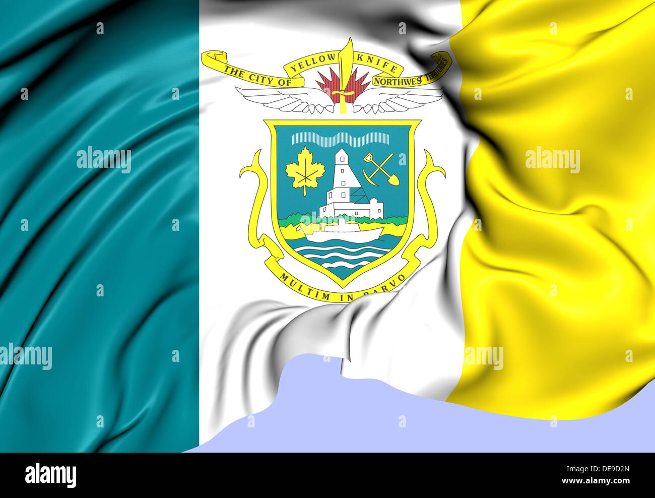 Flag of Yellowknife, Canada. Close Up. Stock Photo