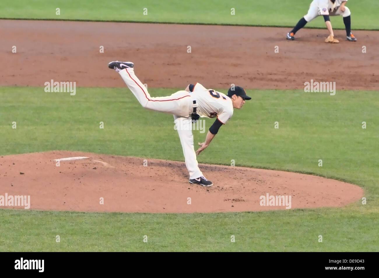 Tim Lincecum pitching for the San Francisco Giants at AT&T Park, San Francisco, California Stock Photo