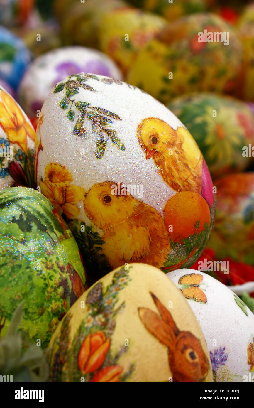 Easter egg, chicken egg with decoration in decoupage technique Stock