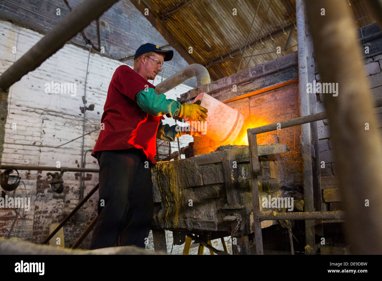 Glass marble production at the Marble King factory in Paden City, West Virginia.  Stock Photo