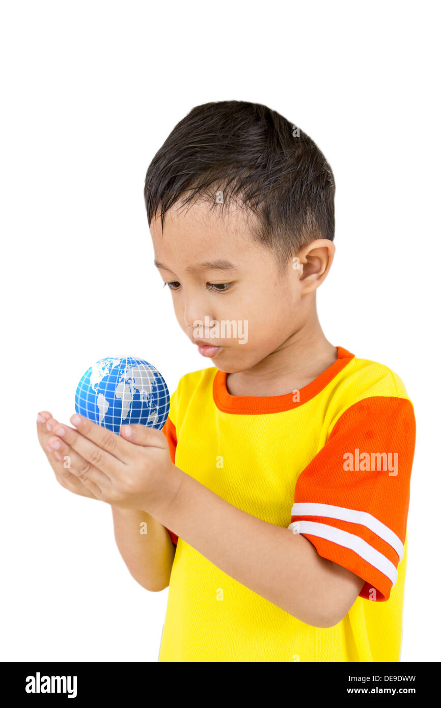 australia environmental student child globe studying oceania white earth travel boy pollution lands countries concept happiness Stock Photo