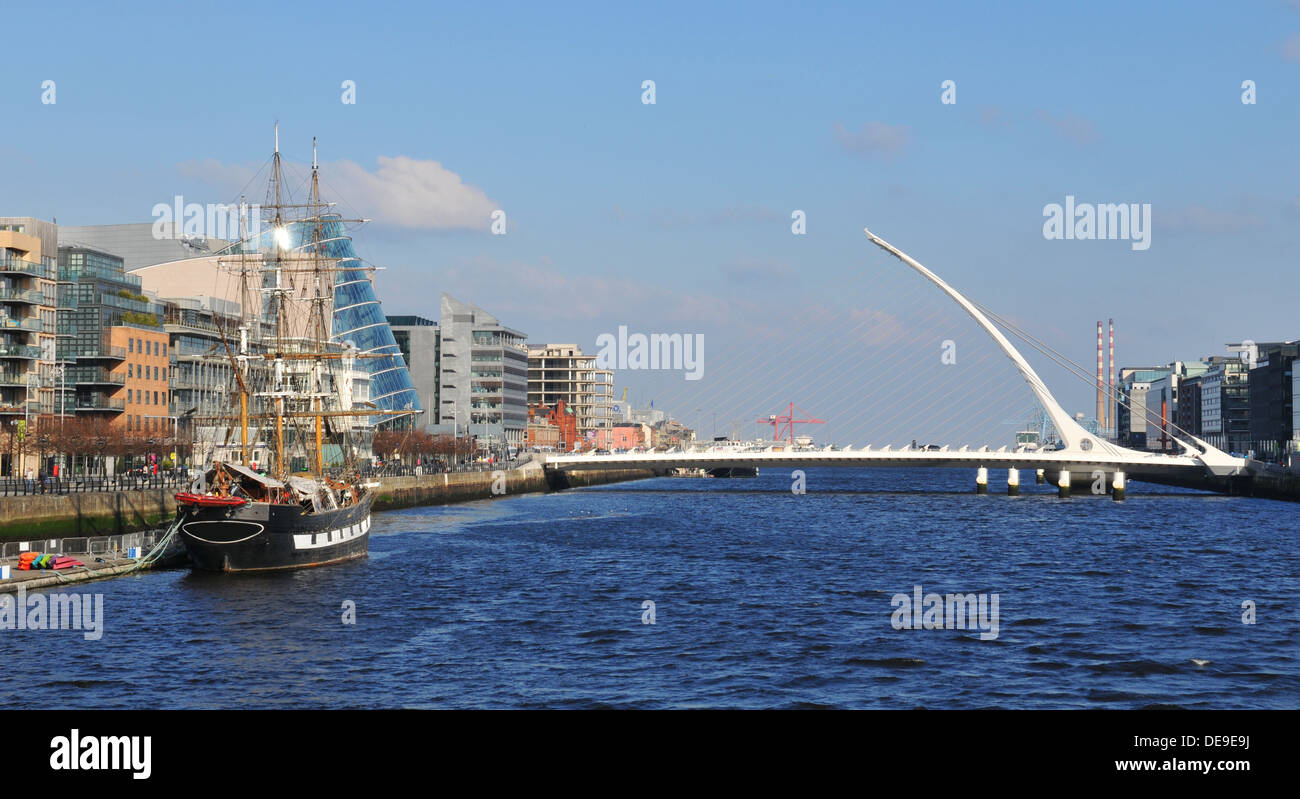 Panorama of the Samuel Beckett Bridge over the River Liffey Stock Photo ...