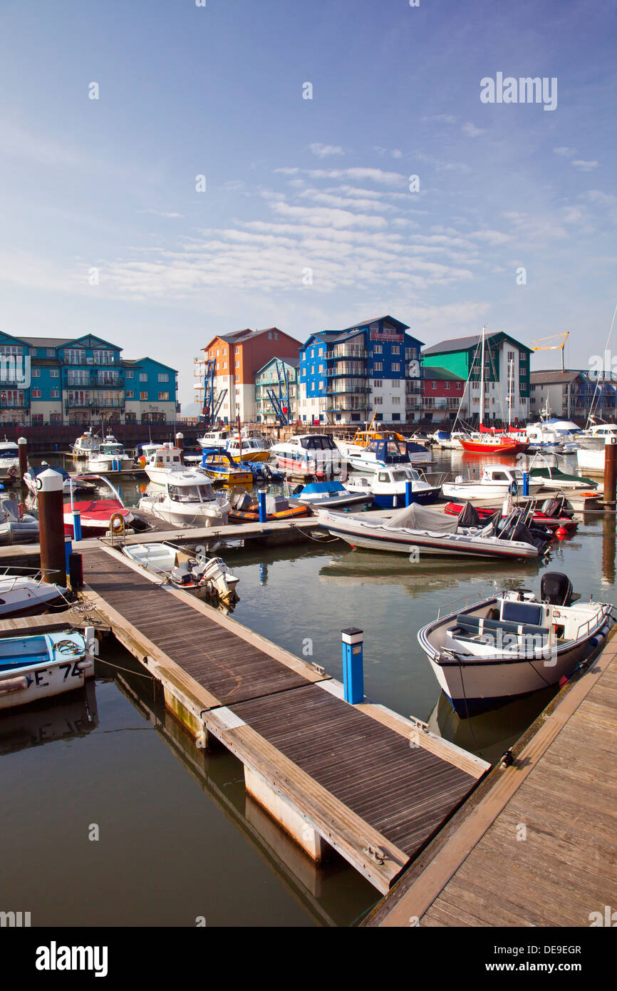 Colourful housing developments surrounding Exmouth Marina, Devon, England, UK Stock Photo