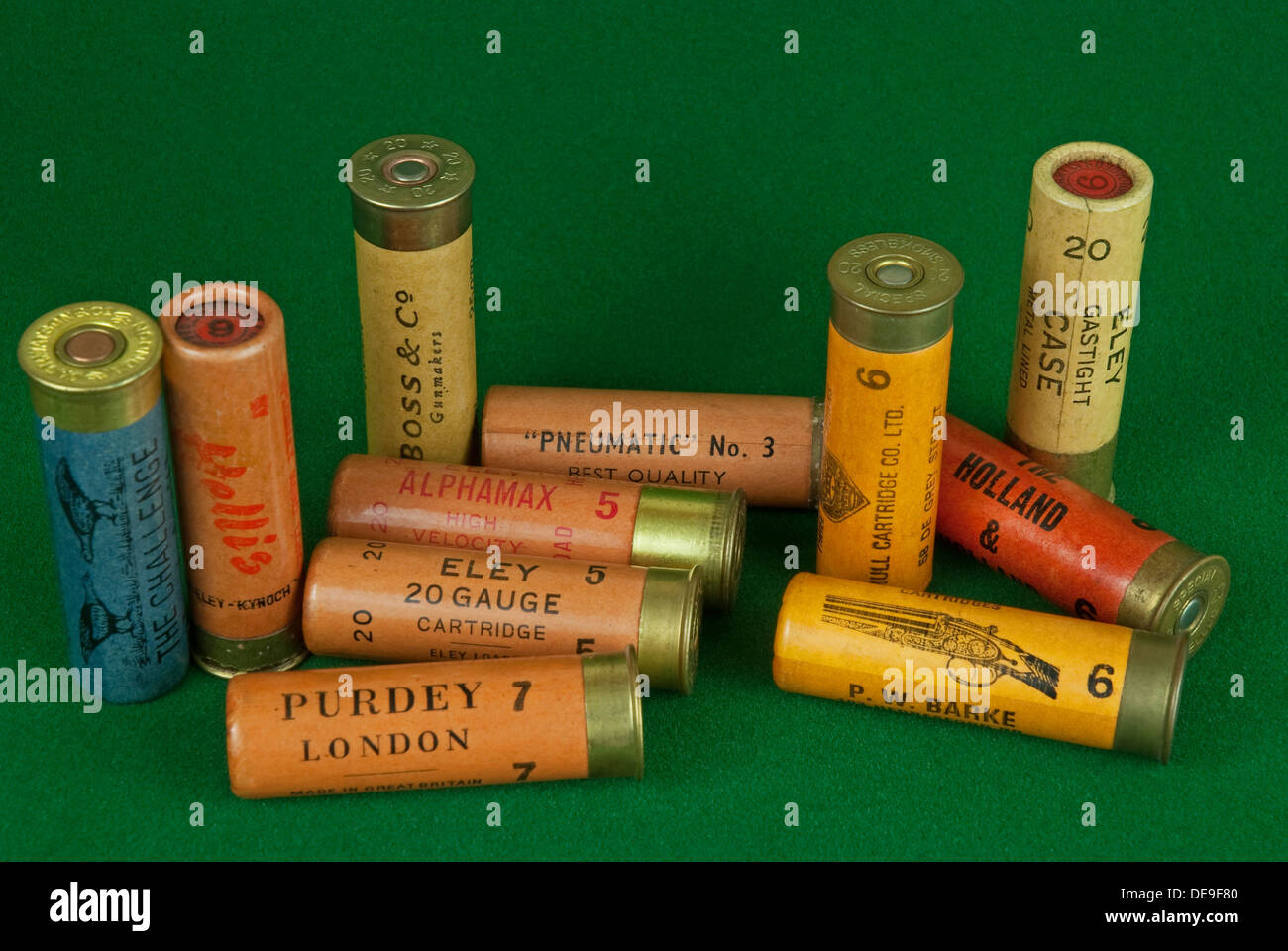 A selection of vintage British 20 bore paper shotgun cartridges Stock