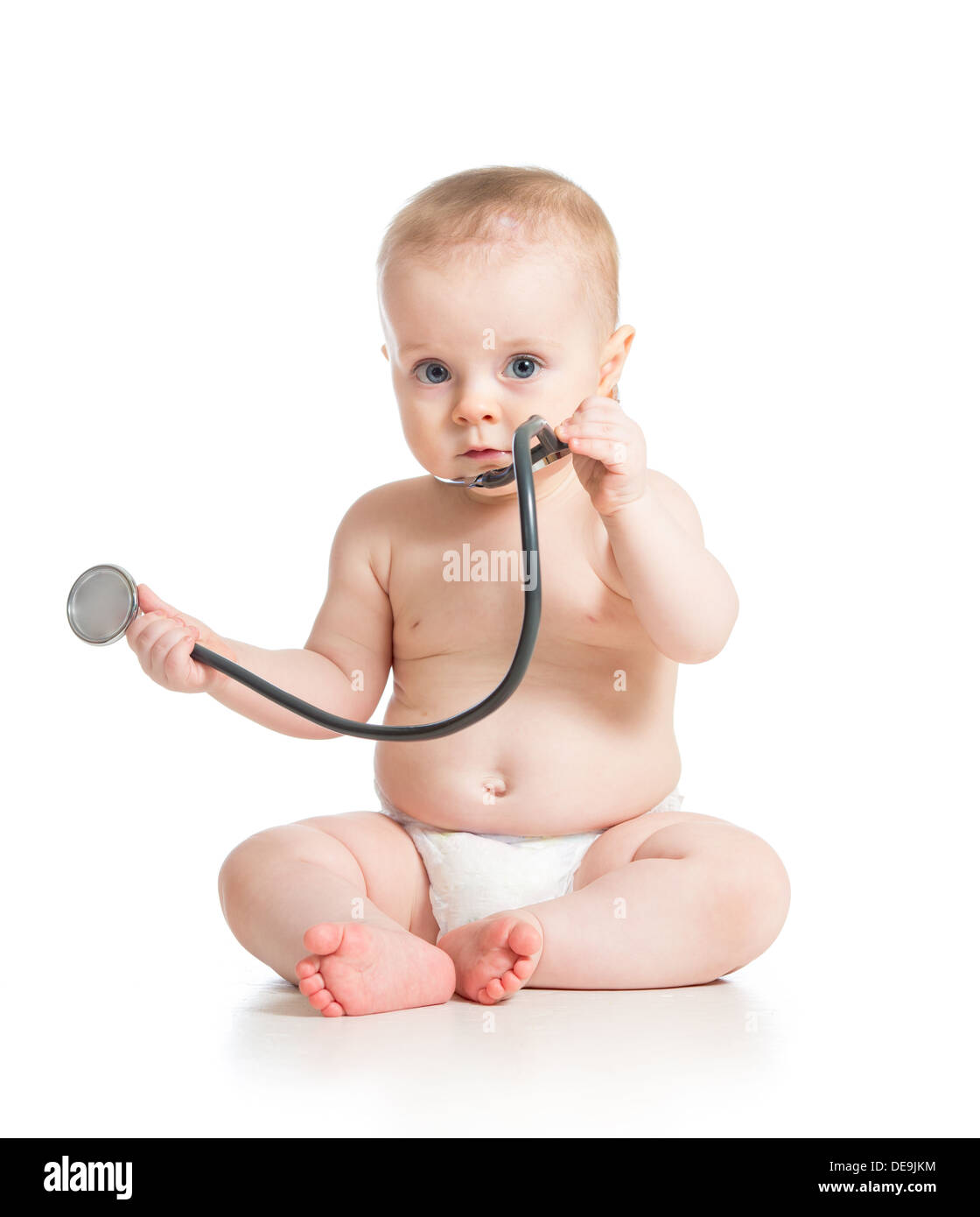 cute baby girl with stethoscope in hands Stock Photo Alamy