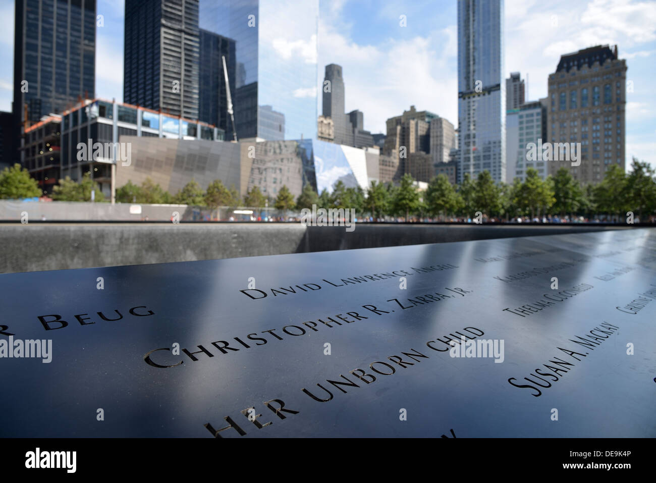 Bronze Plates with Victims Names, National September 11 Memorial, Manhattan, New York City, New York, USA Stock Photo