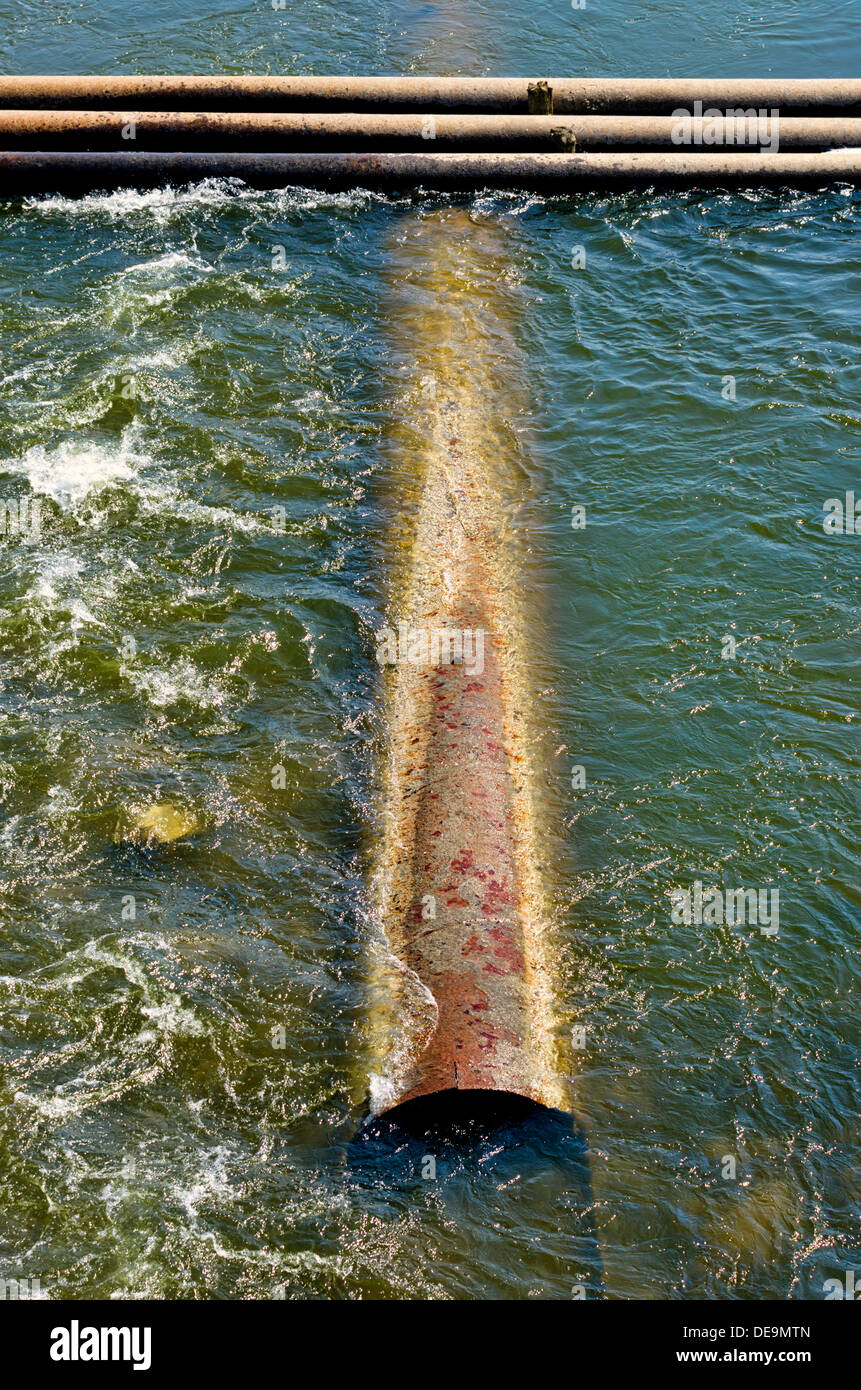 Rusty pipe in the polluted water Stock Photo