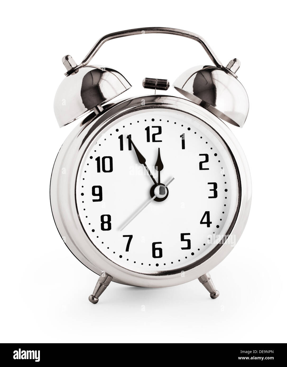 Silver alarm clock showing twelve hours with clipping path with no shadows included Stock Photo