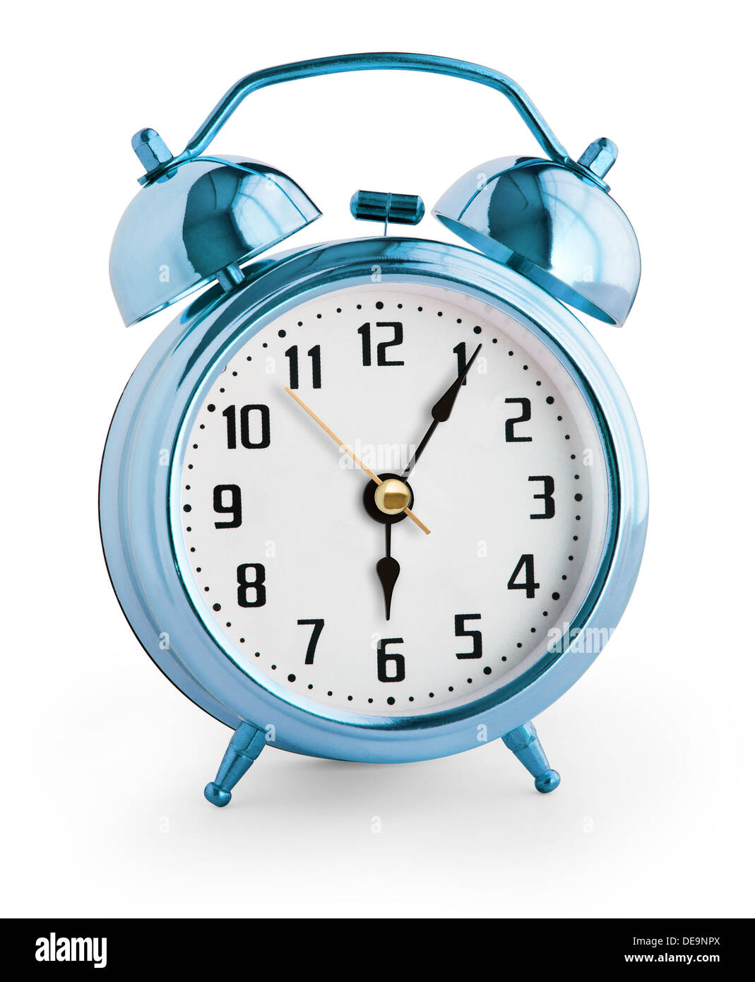 Alarm clock showing six hours with clipping path with no shadows included Stock Photo