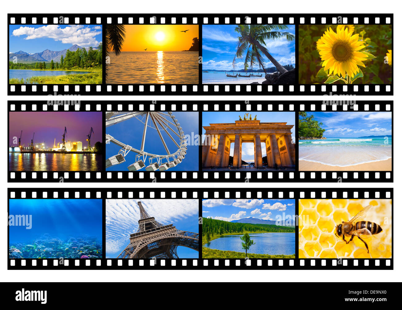 Travel photos or pictures film strip isolated on white Stock Photo