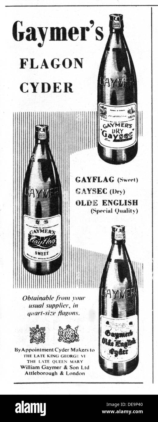 1953 UK advert for Gaymer's Flagon cyder Stock Photo
