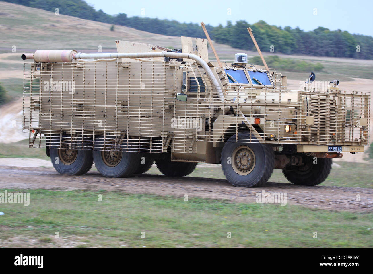 A British Army Mastiff armoured patrol vehicle, on Salisbury Plain based on the US Cougar made by Force Protection. Stock Photo