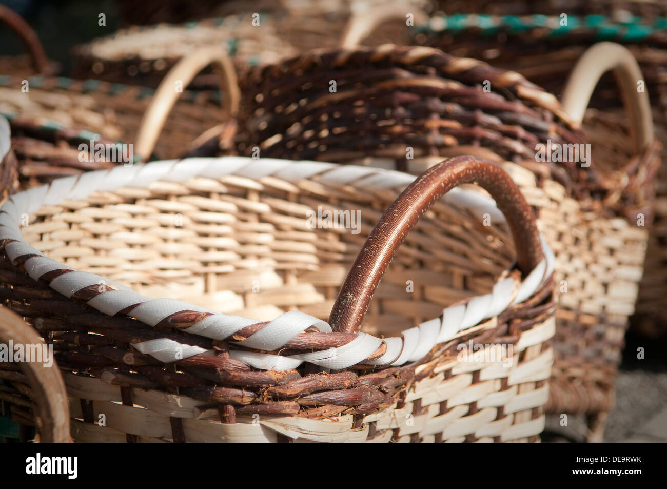 Traditional wicker baskets for sale at local craft fair in Wadowice, Poland. Stock Photo