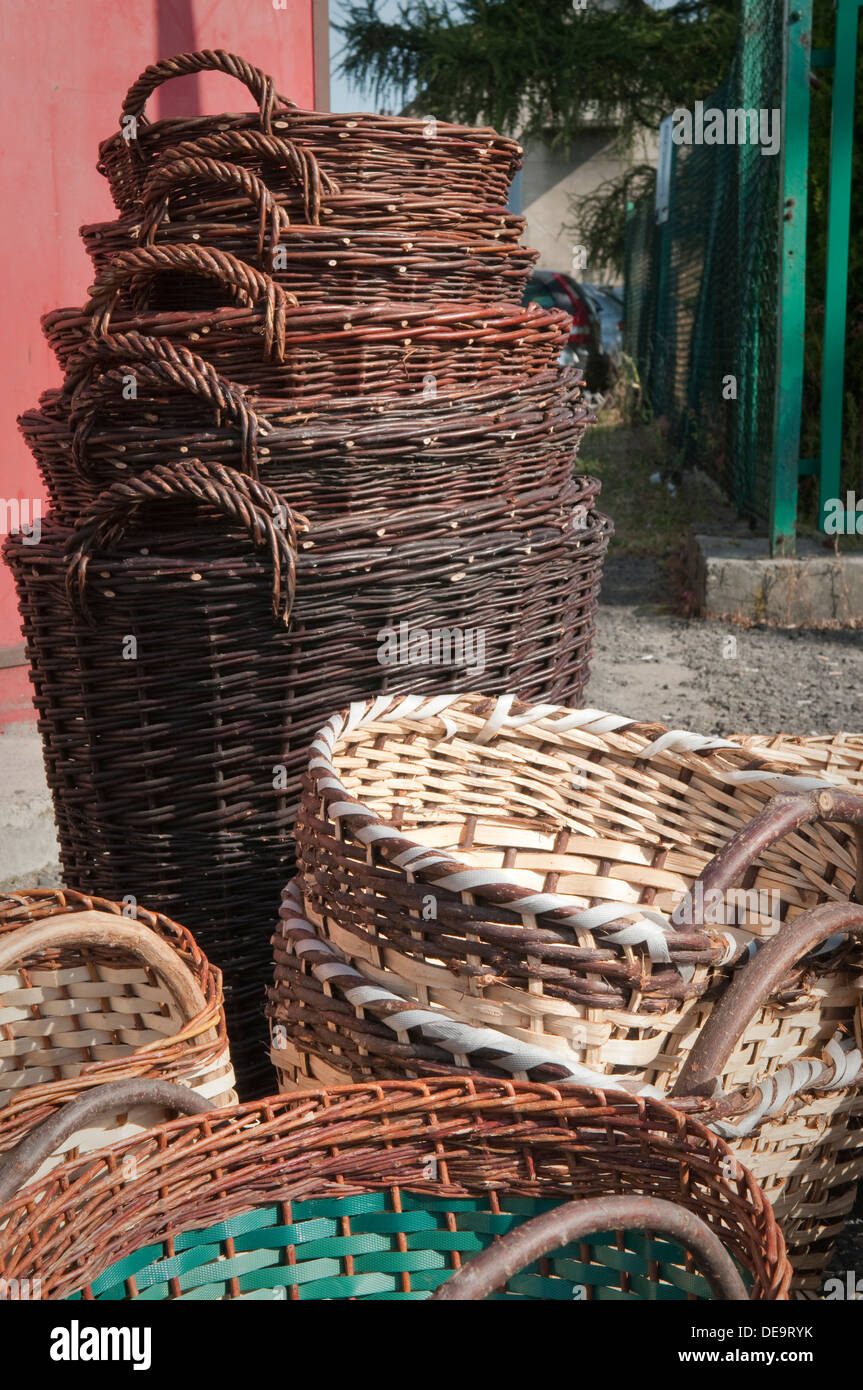 Traditional wicker baskets for sale at local craft fair in Wadowice