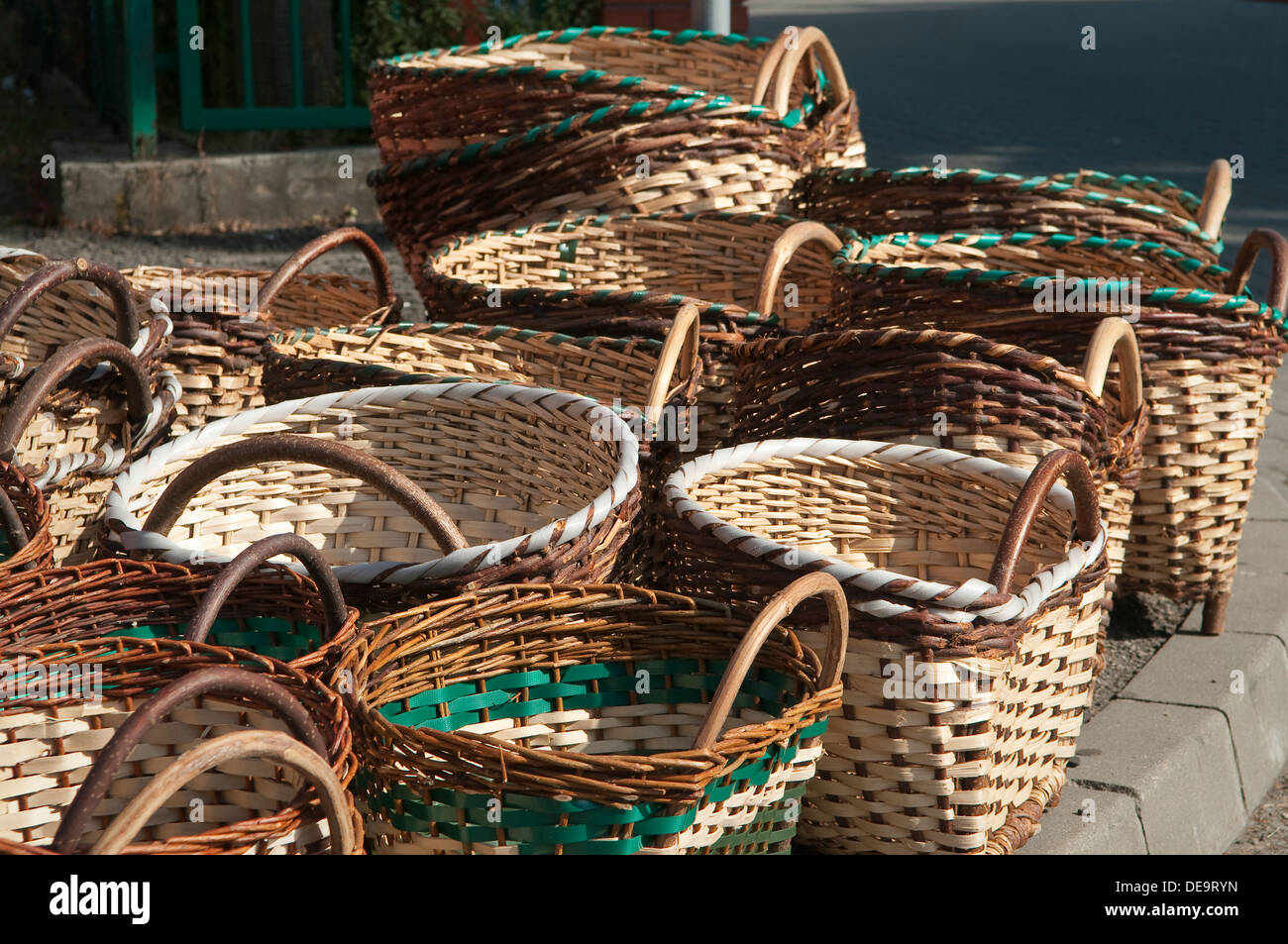 Traditional wicker baskets for sale at local craft fair in Wadowice