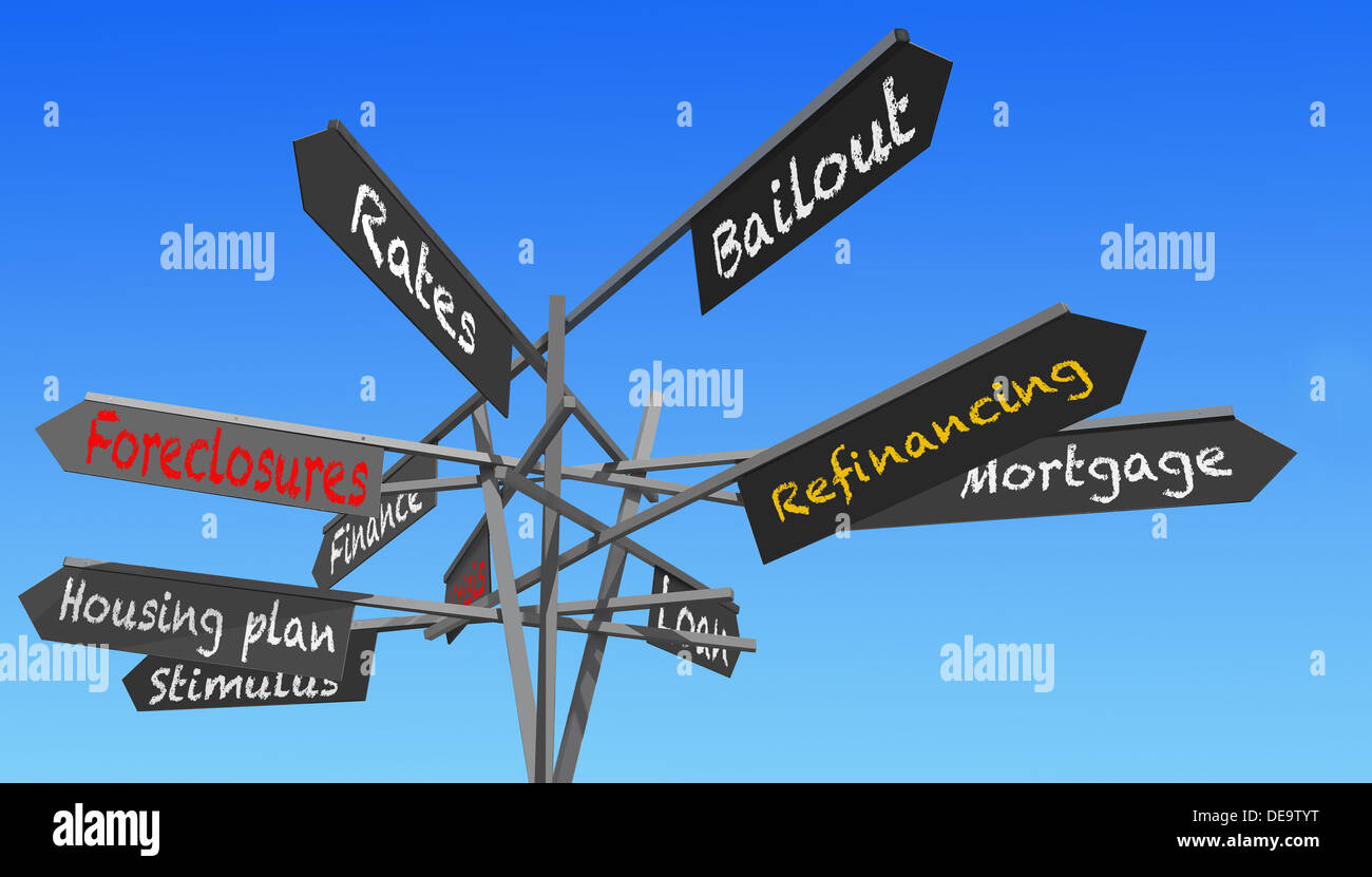 housing crisis words signs post over blue sky Stock Photo Alamy