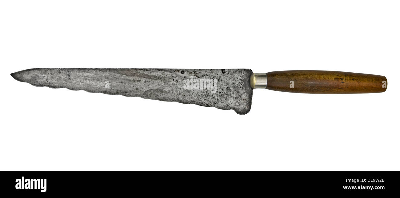 vintage serrated bread knife isolated over white background, clipping path Stock Photo