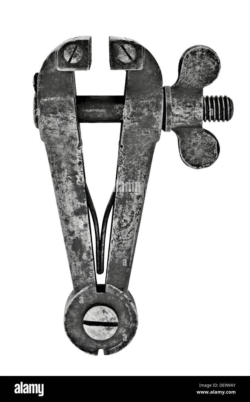 vintage hand vise isolated over white background, clipping path Stock Photo