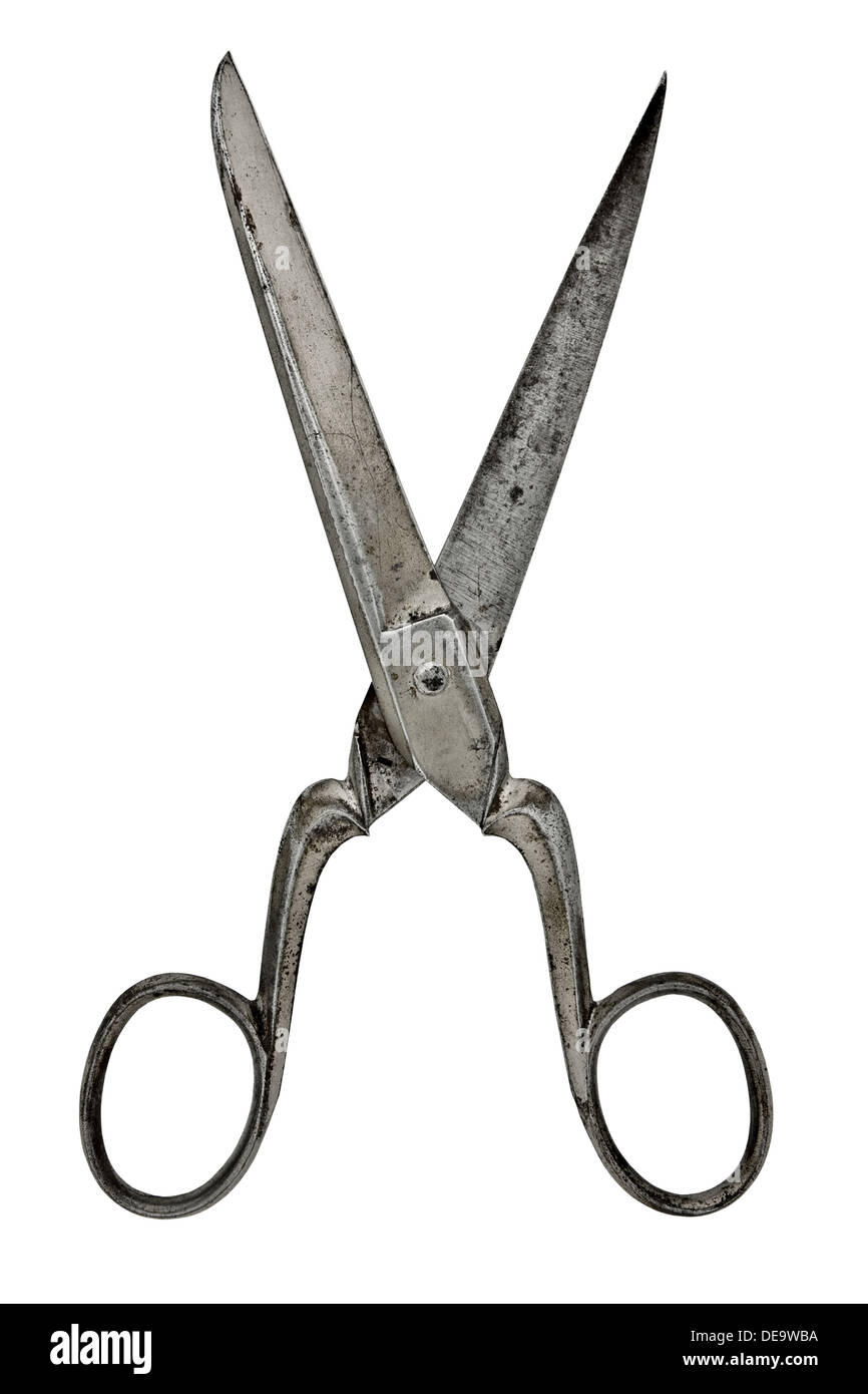 vintage household scissors isolated over white background, clipping path Stock Photo