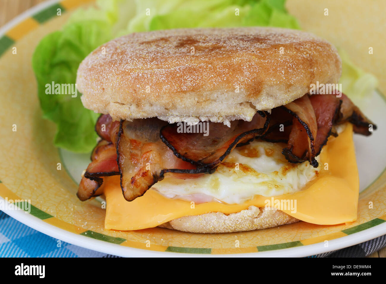 English muffin with fried egg, bacon and cheese Stock Photo Alamy