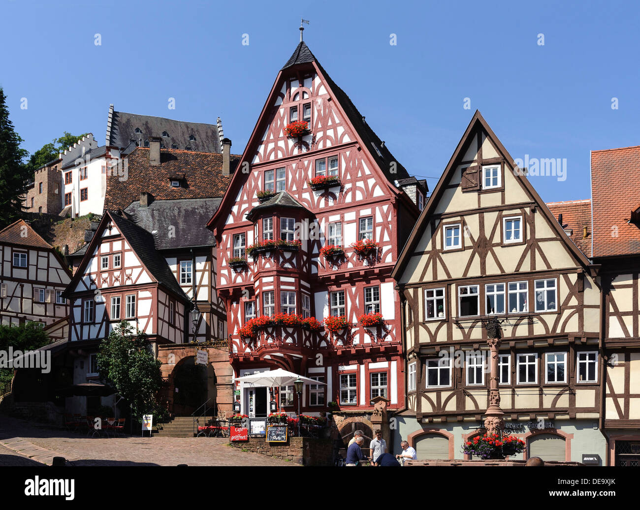 Hotel Schmuckkaestchen at Market Place (Schnatterloch) in Miltenberg in Lower Franconioa, Bavaria Germany Stock Photo