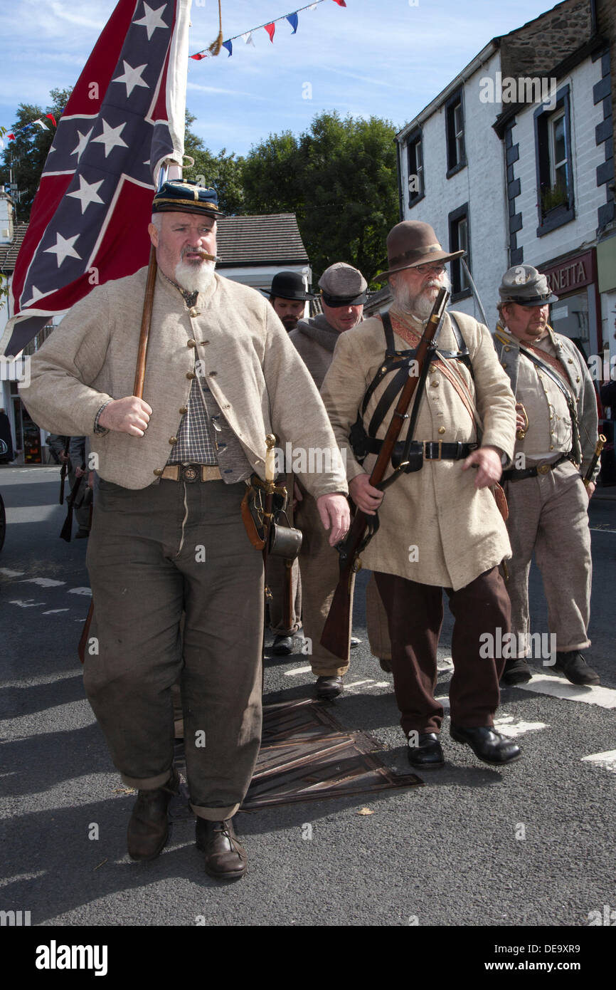 Ingleton, UK 14th September, 2013. Union soldiers parading at Ingleton's Wild West Weekend featuring the American Civil War Society with living history displays and re-enactments.  Union and Confederate Soldiers wearing the uniforms and carrying the weapons of the period. Credit:  Mar Photographics/Alamy Live News Stock Photo