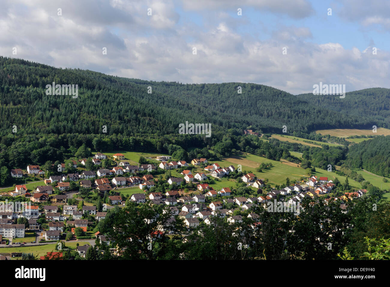 View from Gotthardsruine on  Amorbach, Forest of Odes Bavaria, Germany Stock Photo