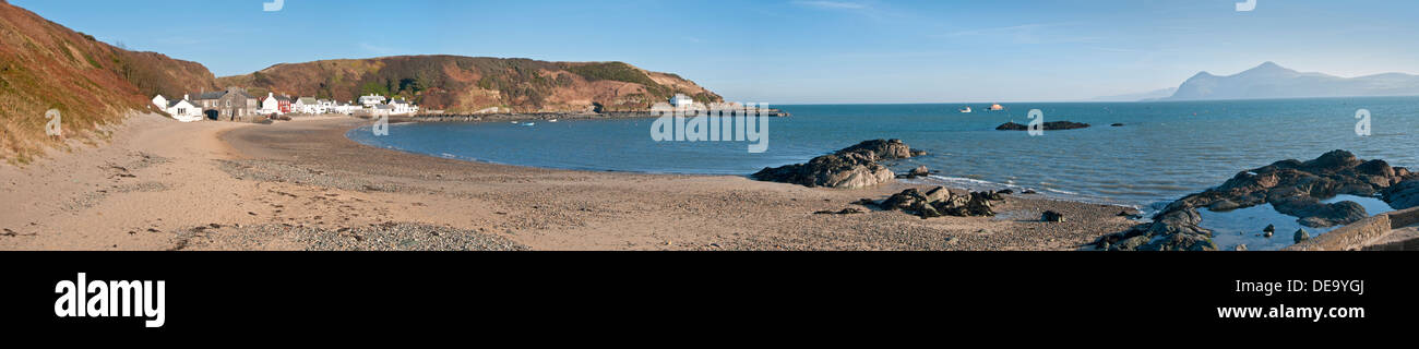 Panoramic Image of the Beach at Porth Dinllaen, Llŷn Peninsula, North Wales, UK Stock Photo