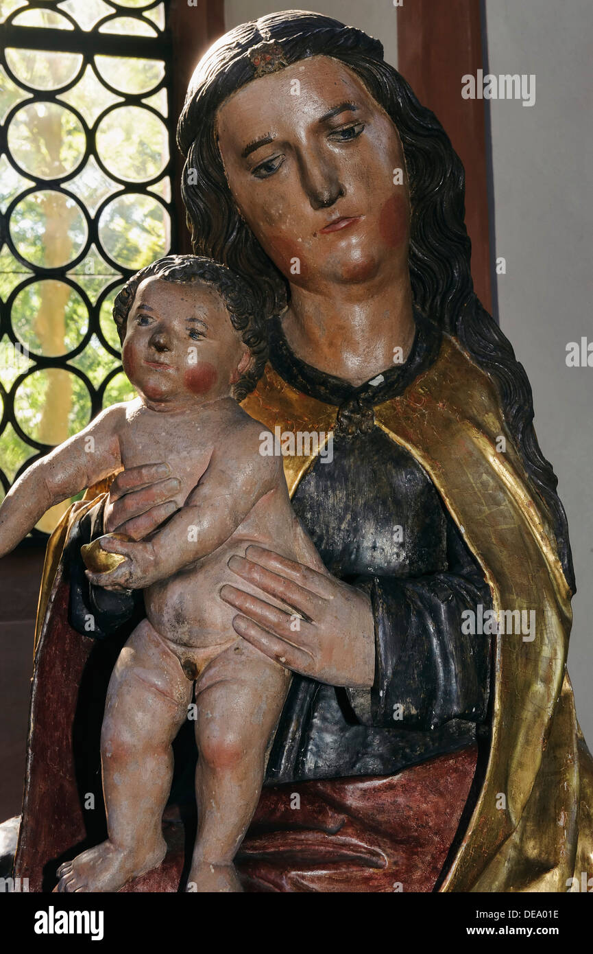 The Virgin and Child with St. Anne ( Main-Franconia 16.c.) in Romanesque St. Anna-Chapel (12.c) in Obernburg on Main,  Germany Stock Photo