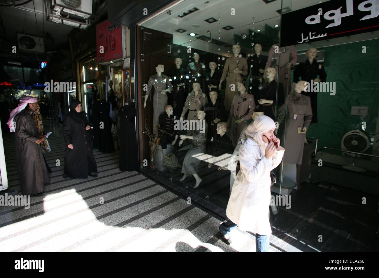 A shop womens fashion and coats in the street of the centre of Damascus, Syria, on 2013-09-14. Stock Photo