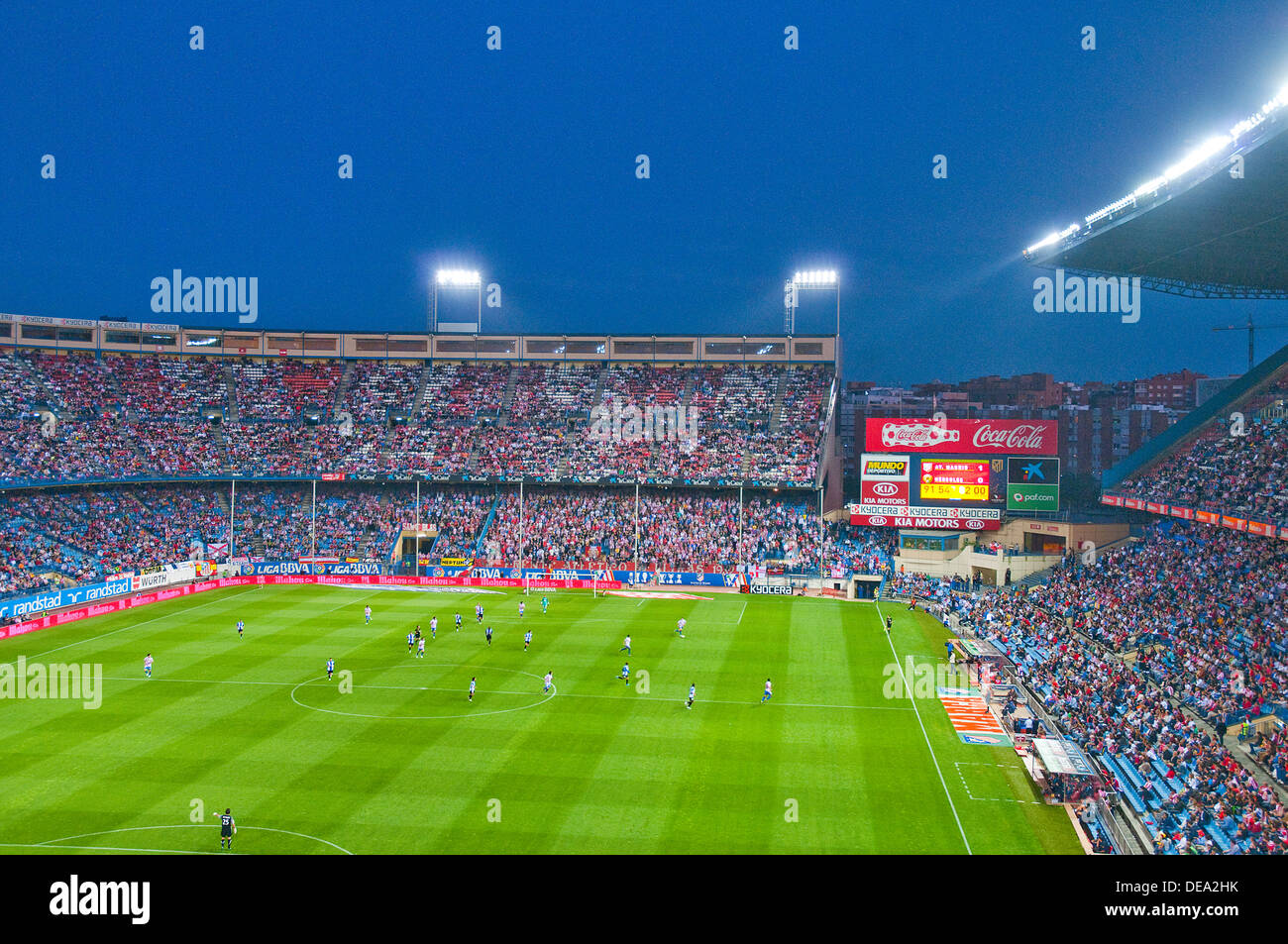 Football match. Vicente Calderon stadium, Madrid, Spain. Stock Photo
