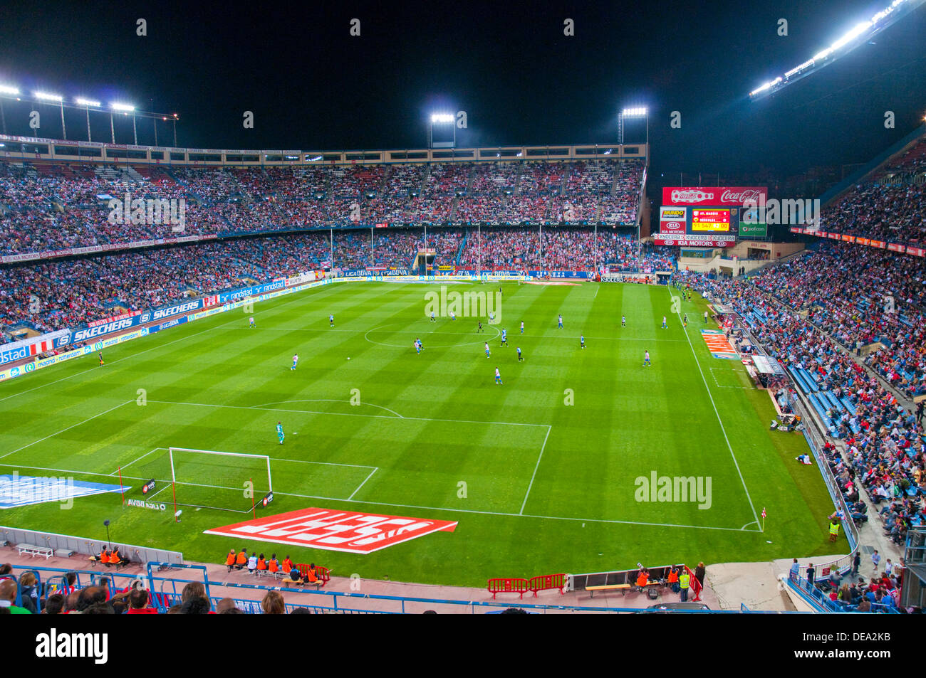 Football match. Vicente Calderon stadium, Madrid, Spain. Stock Photo