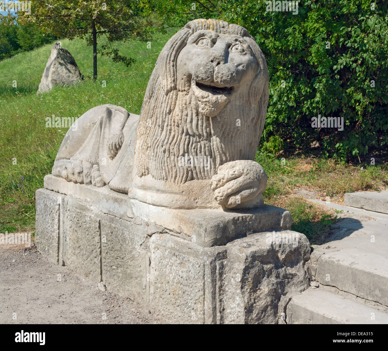 Statue of lion in Olesko castle (western Ukraine Stock Photo - Alamy