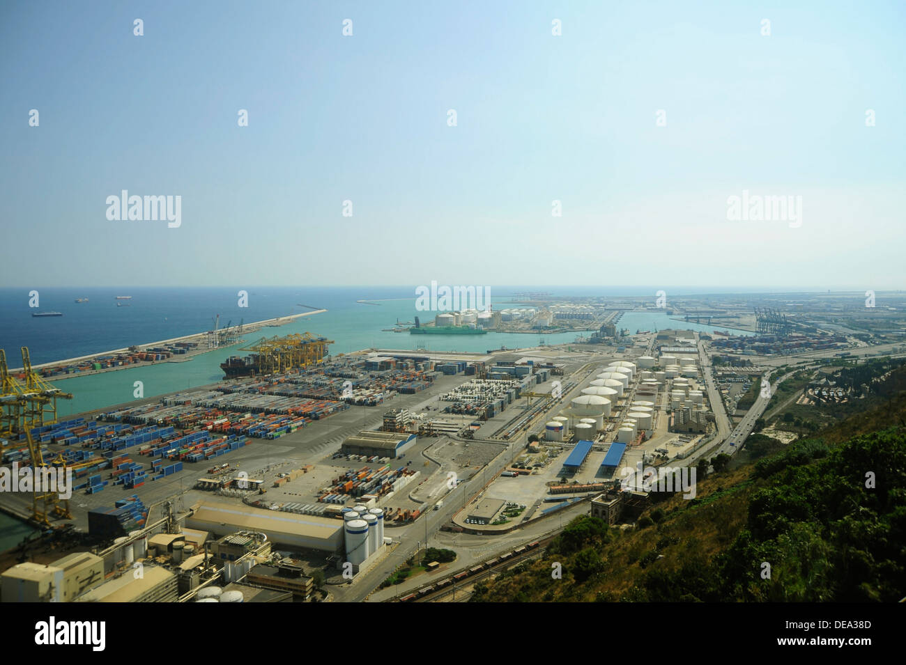 A view of Barcelona's port seen from Montjuic Stock Photo