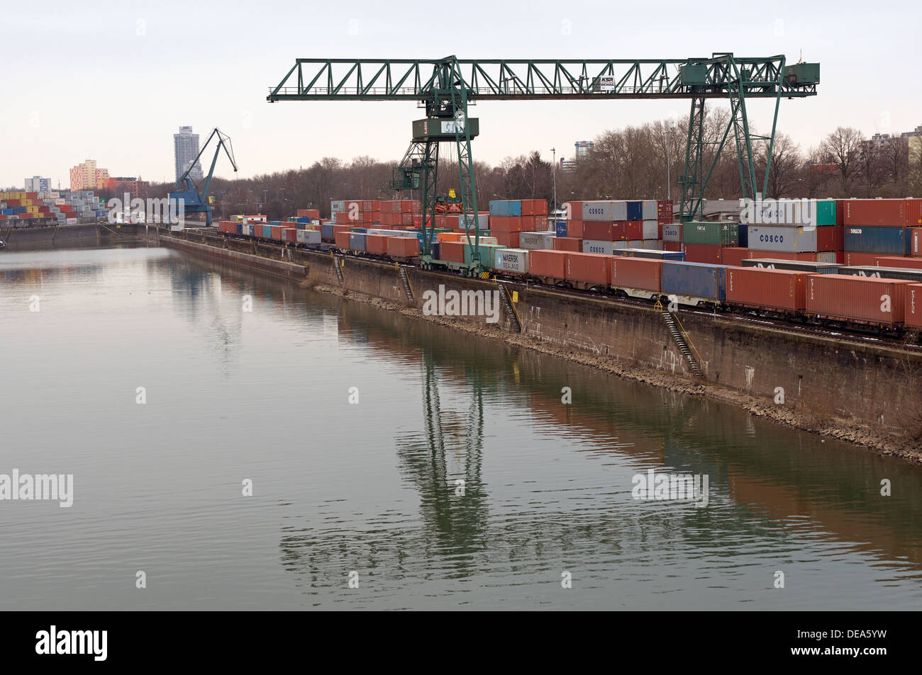 River Rhine container terminal Germany Stock Photo