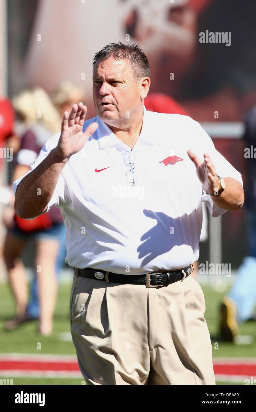 Sept. 14, 2013: Arkansas offensive line coach Sam Pittman encourages his  team before the game. The Arkansas Razorbacks defeated the Southern Miss  Golden Eagles 24-3 in Fayetteville, AR. Richey Miller/CSM Stock Photo -  Alamy