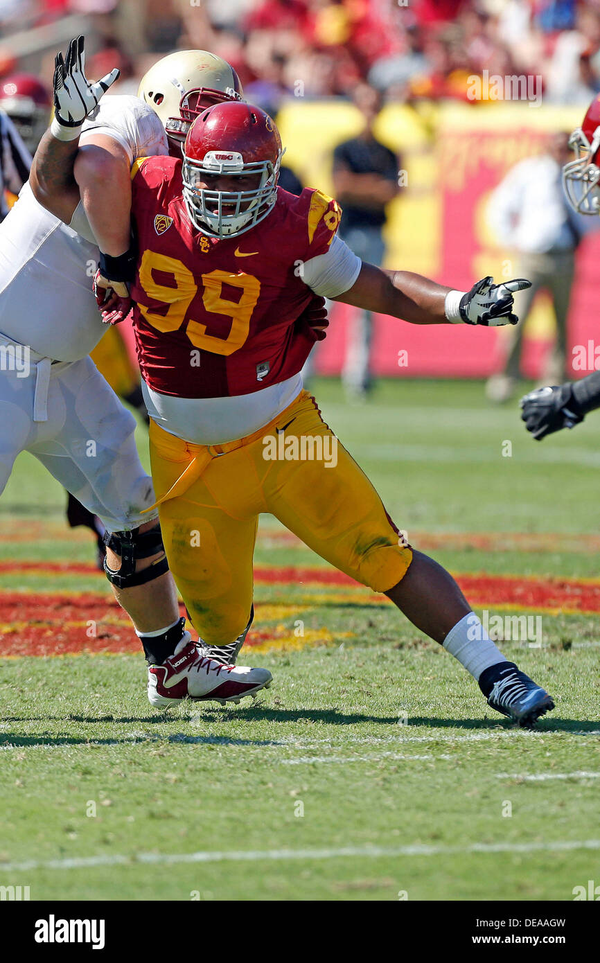 September 14, 2013: USC Trojans defensive tackle Antwaun Woods #99 in  action during the NCAA Football game between the USC Trojans and the Boston  College Eagles at the Coliseum in Los Angeles,