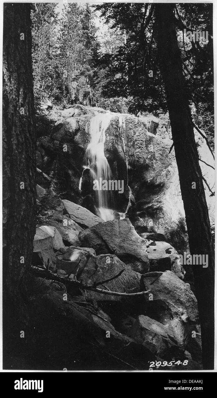 Bear Creek falls at USGS Base Marker 5432, Crater Lake National Part at edge of Shasta fir - mountain hemlock type. 298880 Stock Photo