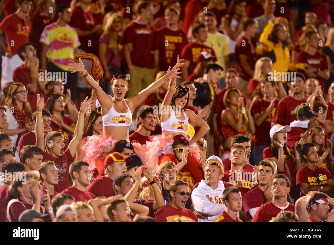 Sept. 14, 2013 - Ames, Iowa, United States of America - August 31st., 2013: Iowa State fans in action during the NCAA football game between the Iowa State Cyclones and the Iowa Hawkeyes at Jack Trice Stadium in Ames, Iowa..Ke Lu/CSM Stock Photo