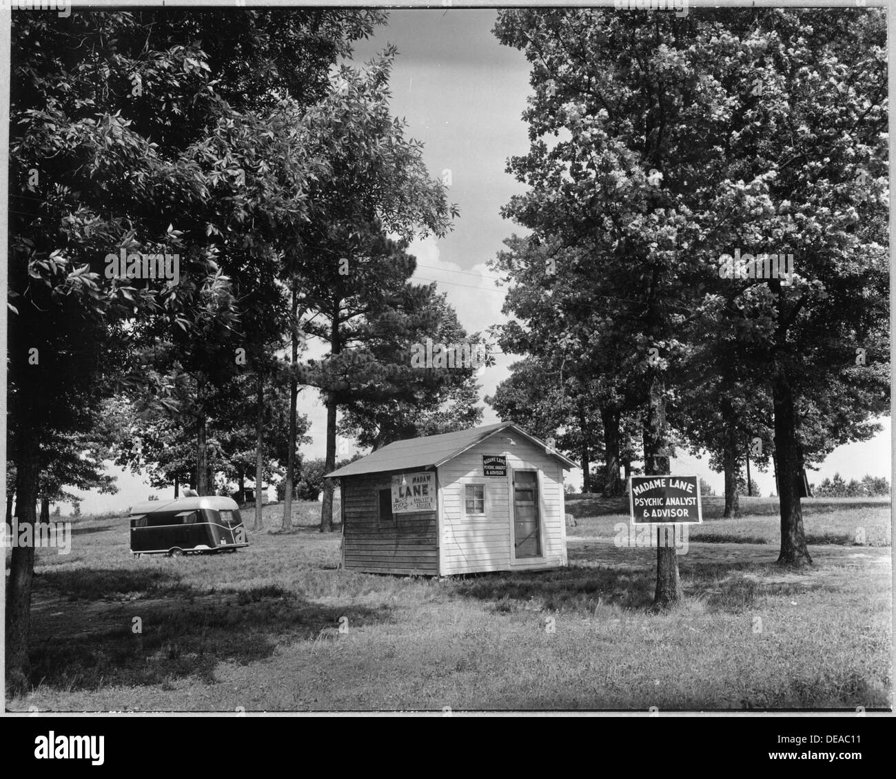 This photograph showcases the development of new amusement enterprises near Childersburg in Coosa Valley, Alabama. The region saw new attractions and businesses aimed at promoting local tourism and entertainment. Stock Photo