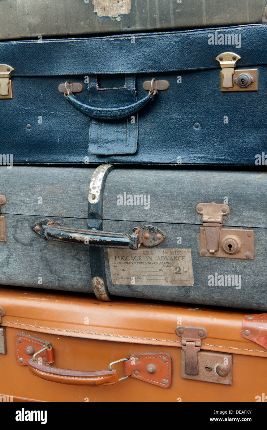 Severn Valley Railway, old suitcases on Kidderminster station Stock Photo
