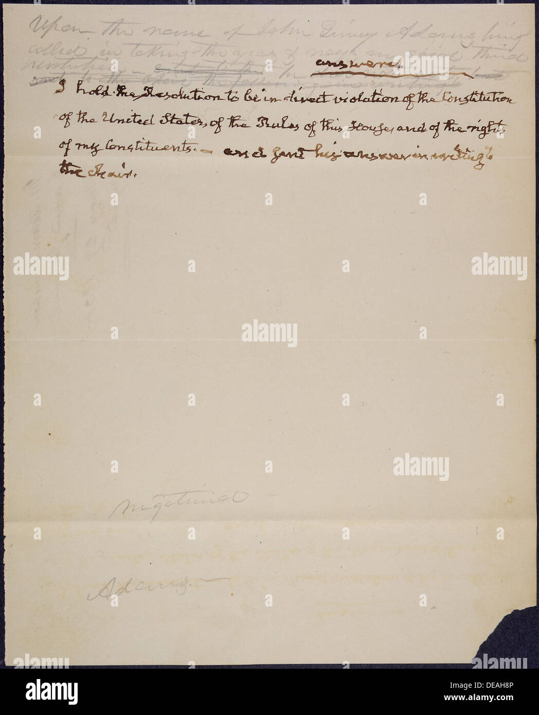 Motion offered by John Quincy Adams to amend the House Journal to include his statement that the recently passed gag 306599 Stock Photo