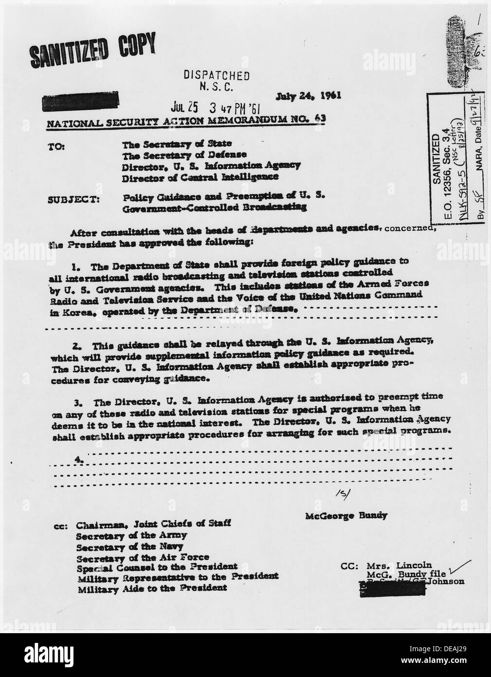 National Security Action Memorandum No. 63 Policy Guidelines and